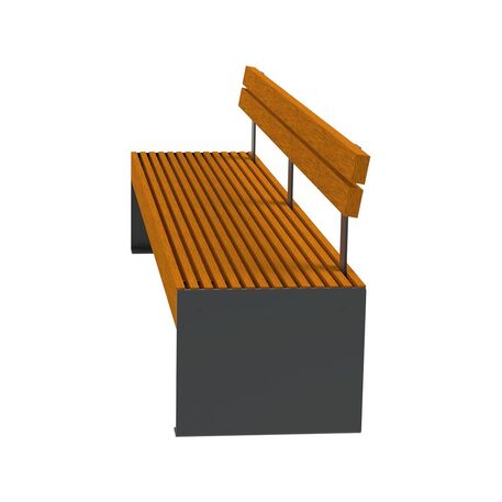 Metal bench with backrest made of Iroko wood 'Urbano 1330/MDL'