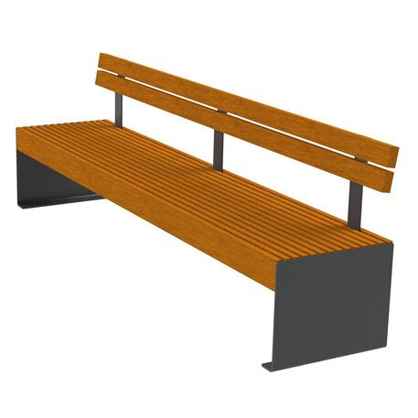 Metal bench with backrest made of Iroko wood 'Urbano 1330/MDL'