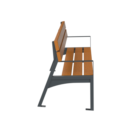 Metal bench with backrest made of Iroko wood 'Urbano 1619/MDL'