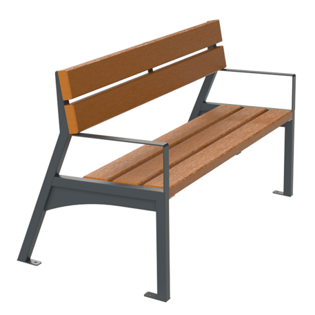 Metal bench with backrest made of Iroko wood 'Urbano 1619/MDL'