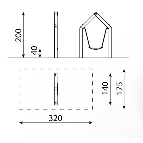 Moduliniai vaikų žaidimų aikštelių kompleksai 3–12 metų vaikams – kolekcija 'Frame / Ninja' MBG-Belly swing house 02601