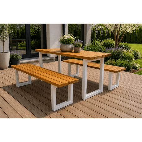 Metalinis pikniko stalas su suolais ir medinėmis sėdimomis dalimis 'MBG_258 / Picnic Set'