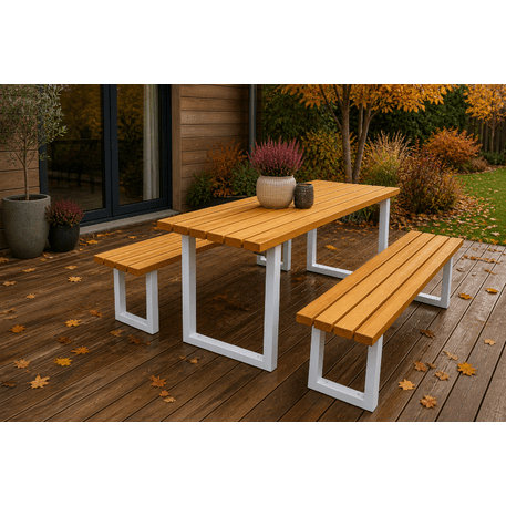 Metalinis pikniko stalas su suolais ir medinėmis sėdimomis dalimis 'MBG_258 / Picnic Set'