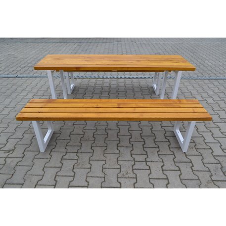 Metalinis pikniko stalas su suolais ir medinėmis sėdimomis dalimis 'MBG_258 / Picnic Set'