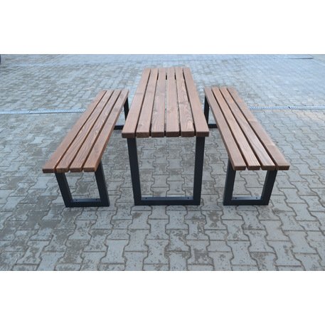 Metalinis pikniko stalas su suolais ir medinėmis sėdimomis dalimis 'MBG_258 / Picnic Set'