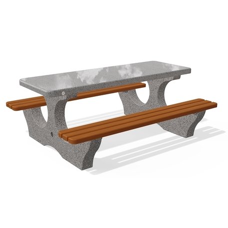 Betoninis pikniko stalas su suolais, šlifuotu terrazzo paviršiumi ir medinėmis sėdimomis dalimis 'Premium / 190x148xH/74cm / BS-116'