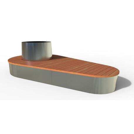 Apvalus metalinis vazonas su mediniu suolu iš Iroko medienos 'Premium Collection / STF/23-04-11/MDL'