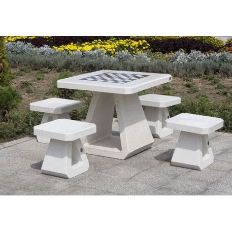 Concrete chess game table with 2 or 4 chairs '80x80xH/70cm / BS-190/191'