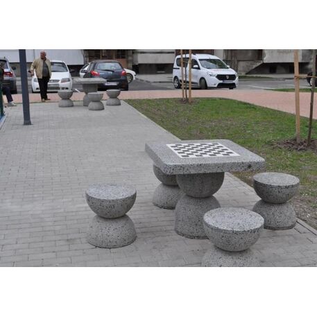 Concrete chess game table with 2 or 4 chairs '80x80xH/70cm / BS-111/112'