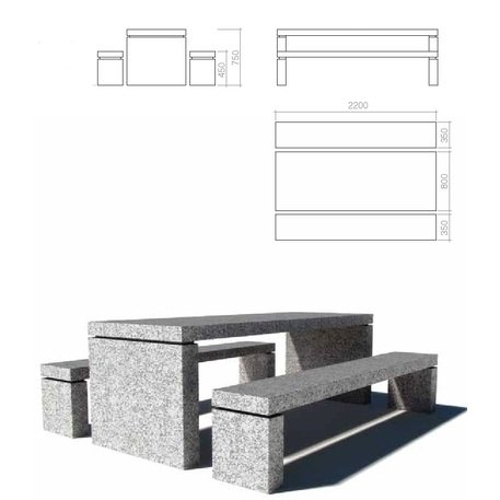 Natural granite bench + table 'Cando'