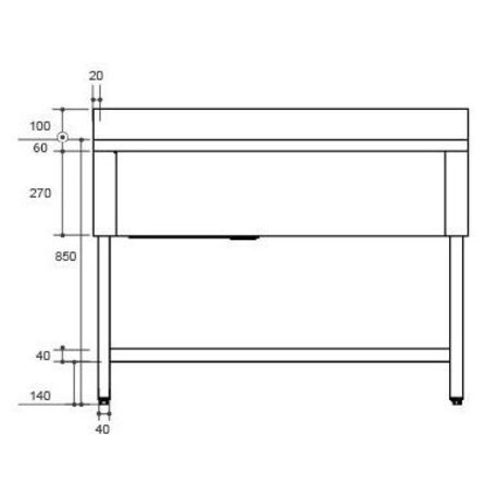 Nerūdijančio plieno stalas 200cm ilgio su plautuve 2vnt. (50x40x25cm) ir lentyna 600mm gylio