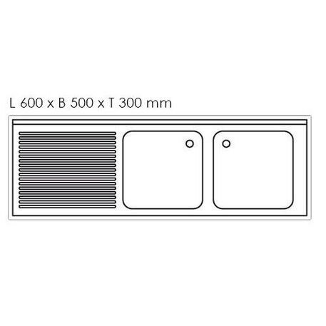 Nerūdijančio plieno stalas 200cm ilgio su plautuve 2vnt. (60x50x30cm) ir lentyna 700mm gylio