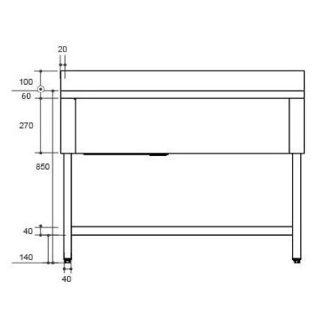 Nerūdijančio plieno stalas 140cm ilgio su plautuve 2vnt. (40x50x25cm) ir lentyna 700mm gylio