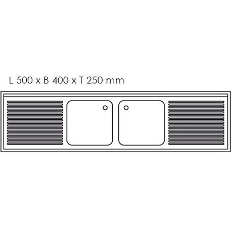 Nerūdijančio plieno stalas 200cm ilgio su plautuve 2vnt. (50x40x25cm) ir lentyna 600mm gylio