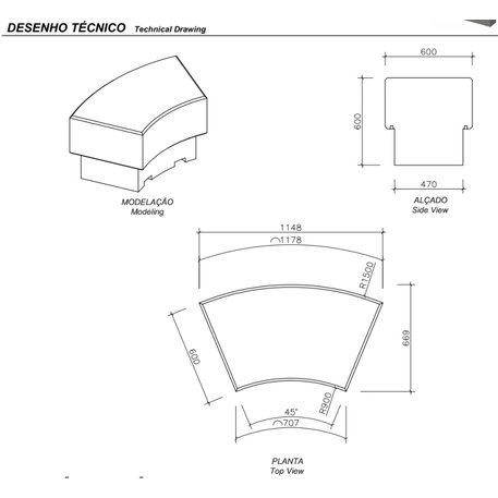 Lauko betoninis suolas 'AVEIRO / Curved Bench R150 - 45º'