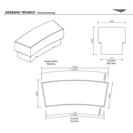 Lauko betoninis suolas 'AVEIRO / Curve Bench Banco R500 - 19º'