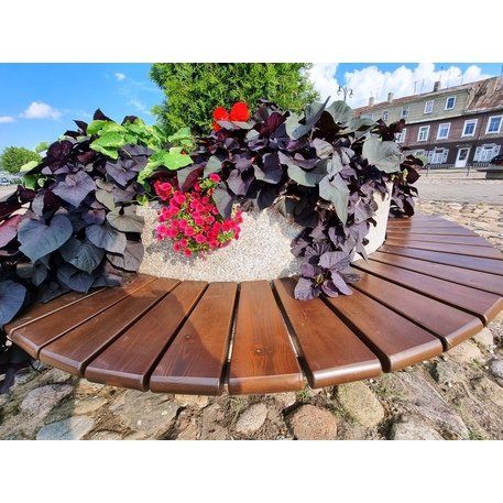 Outdoor concrete bench with granite chippings + round flower planter '225/150xH/40/65cm / BS-92'