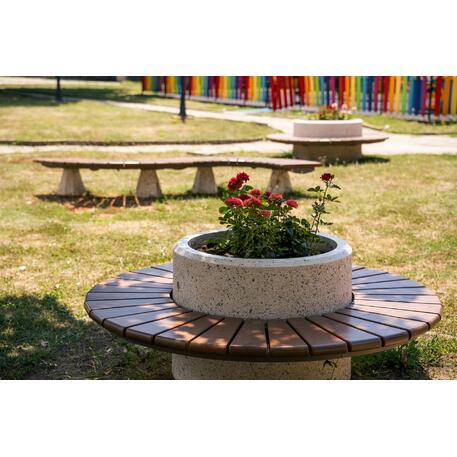 Уличная бетонная скамья с гранитной крошкой + цветочный горшок '225/150xH/40/65cm / BS-92'