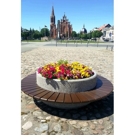 Outdoor concrete bench with granite chippings + round flower planter '225/150xH/40/65cm / BS-92'