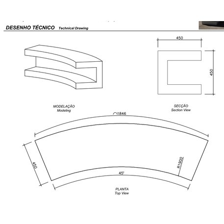 Lauko betoninis suolas 'AM / Concave bench 1800mm'