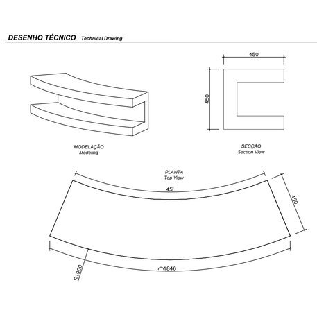 Lauko betoninis suolas 'AM / Convex bench 1850mm'