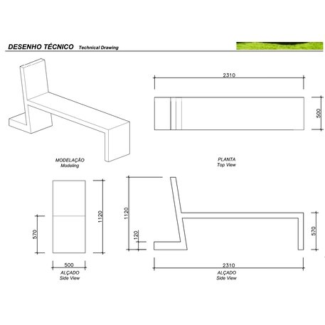 Panca in cemento 'GOIS / Bench with Lateral a Support 2310mm'