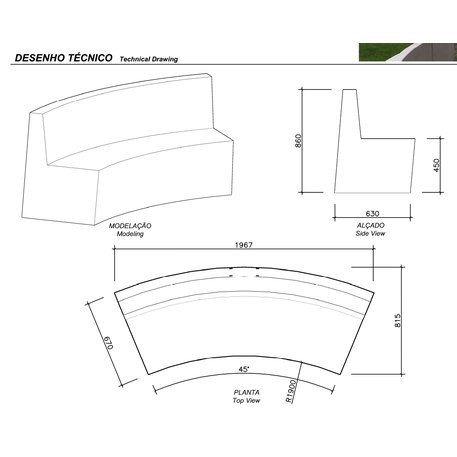 Lauko betoninis suolas 'MIA / Concave Bench 1450mm'