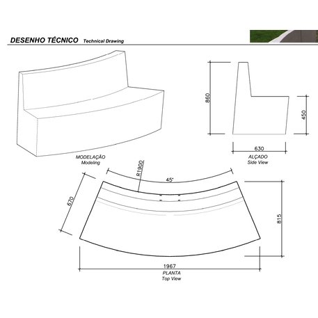 Lauko betoninis suolas 'MIA / Convex Bench 1970mm'