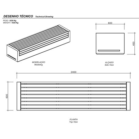 Lauko betoninis suolas 'Massive 1L / Bench 2400mm'