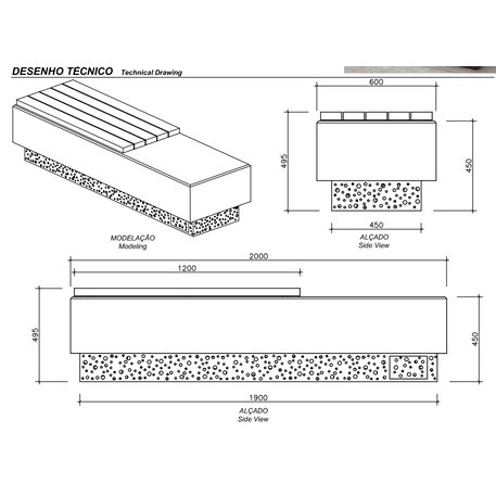 Lauko betoninis suolas 'Urban/ Bench LED 2000mm'