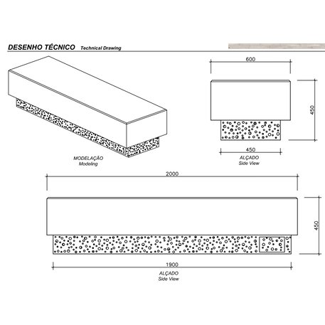 Lauko betoninis suolas 'Urban / Bench LED 2000mm'