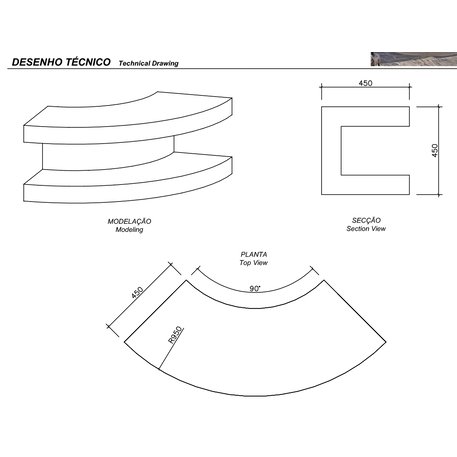 Lauko betoninis suolas 'AM / Convex Bench 90°'