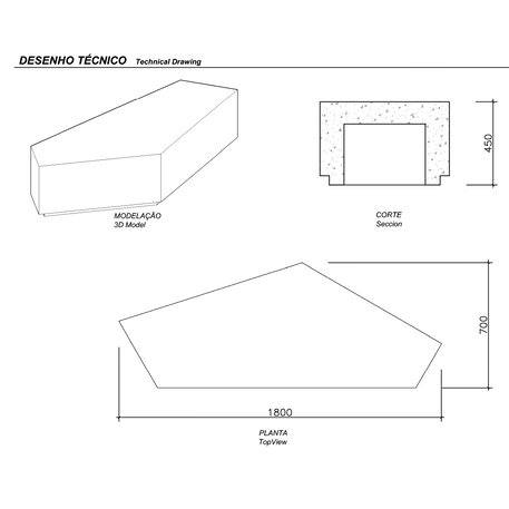 Lauko betoninis suolas 'MODO / Bench S 1800mm'