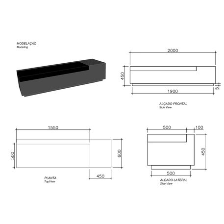 Lauko betoninis suolas 'UNO / Bench LC 2000mm'