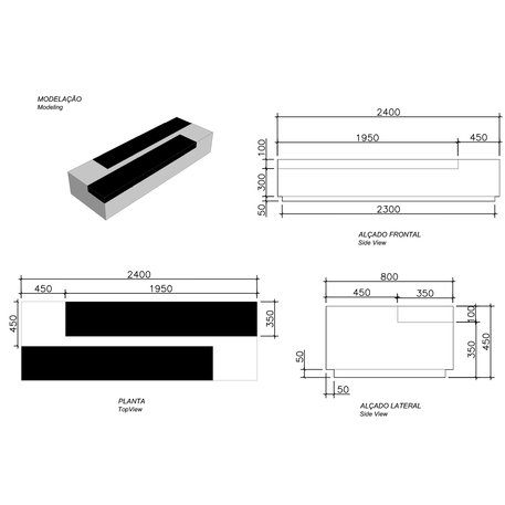 Lauko betoninis suolas 'UNO / Duo Bench LC 2400mm'