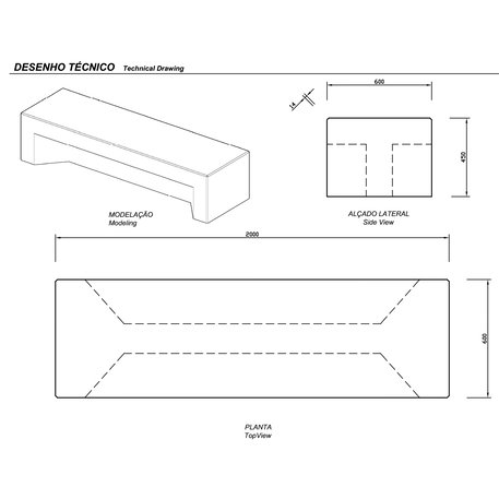 Lauko betoninis suolas 'Urban / R7M-L Bench 2000mm'