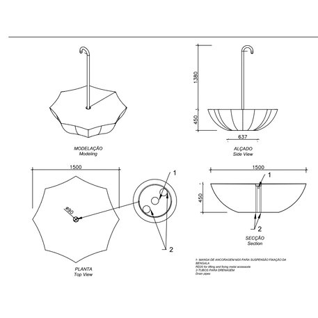 Lauko betoninis suolas 'Umbrella / Massive Bench 1500mm'