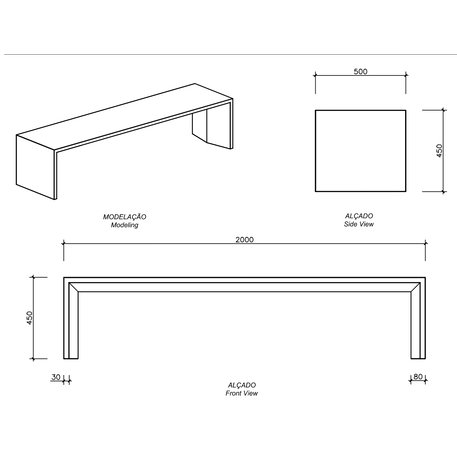 Lauko betoninis suolas 'R-Light / Bench 2000mm'