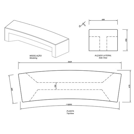 Lauko betoninis suolas 'R7M / Bench C 2169mm'