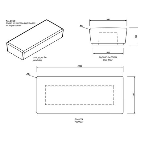 Lauko betoninis suolas 'COIMBRA / Bench C 2300mm' 