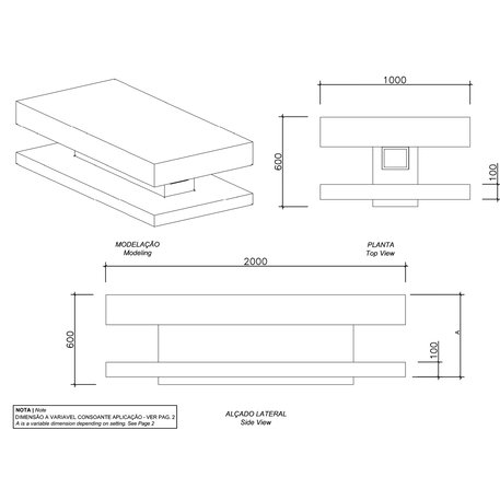 Lauko betoninis suolas 'Plano LED / Cubic 2000mm'