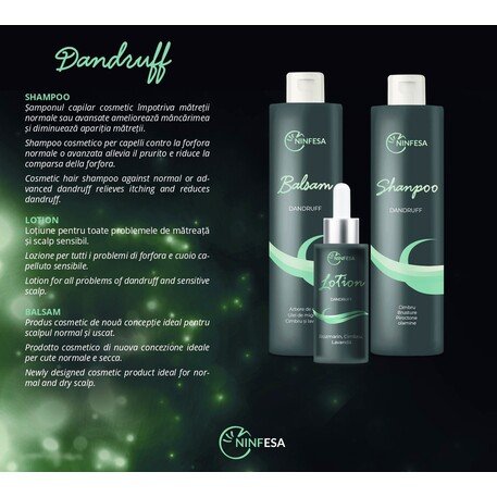 'NINFESA' Bio Natural Pityremove Anti-dandruff Shampoo, Intensywny szampon przeciwłupieżowy i łojotokowy z ekstraktem z tymianku, łopianu i pyroctonu olaminy, 250ml
