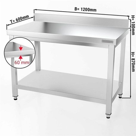 Nerūsējošā tērauda darba galds (1200 x 600 x 870/900mm)