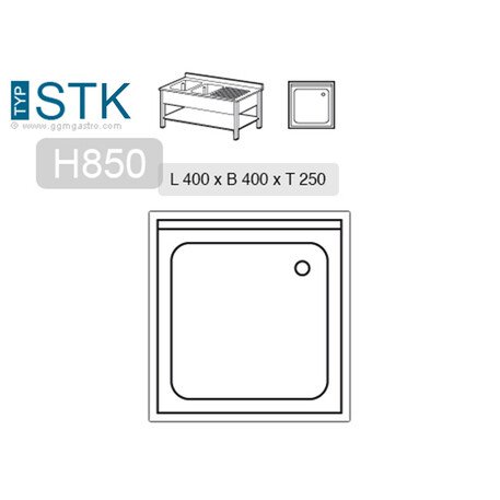 Edelstahltisch 0.6m lang mit Spüle (50x40x25cm) und Ablage, 600mm tief