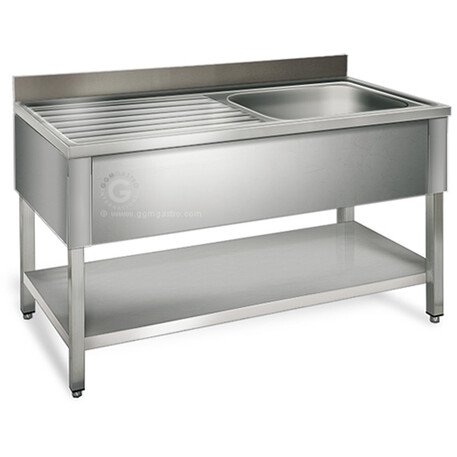 Tavolo in acciaio inox lungo 100cm con lavello (50x40x25cm) e ripiano, profondo 600mm