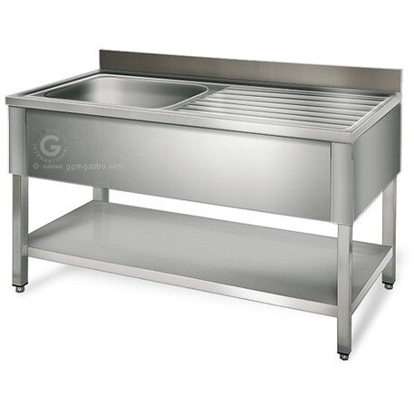 Tavolo in acciaio inox lungo 100cm con lavello (50x40x25cm) e ripiano, profondo 600mm