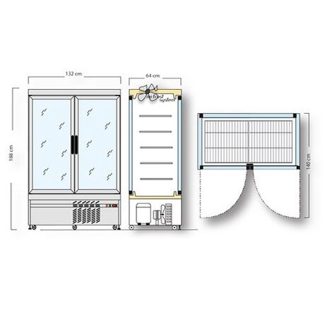 Vertikali šaldoma vitrina su stiklo 10 lentynomis (935L +2°C /+ 10°C)