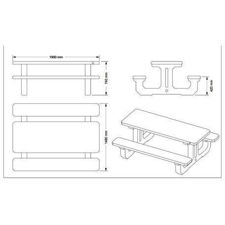 Concrete table + bench 2pcs. '190x148xH/74cm / BS-222'