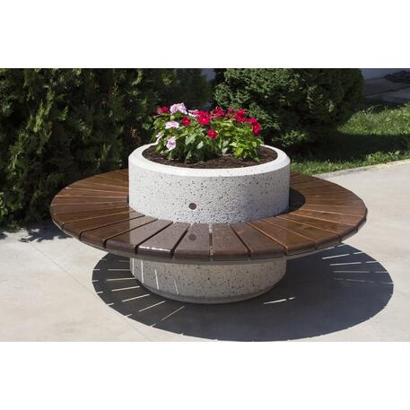 Panchina in cemento con schienale + vaso di fiori 'Ø156/80xH/40/65cm / BS-194'