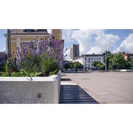 Panchina in cemento con schienale + vaso di fiori '210/135xH/40/65cm / BS-213'